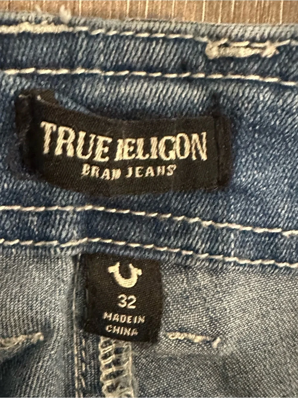 True Religion Men's Washed Blue Relaxed Cargo Jeans
